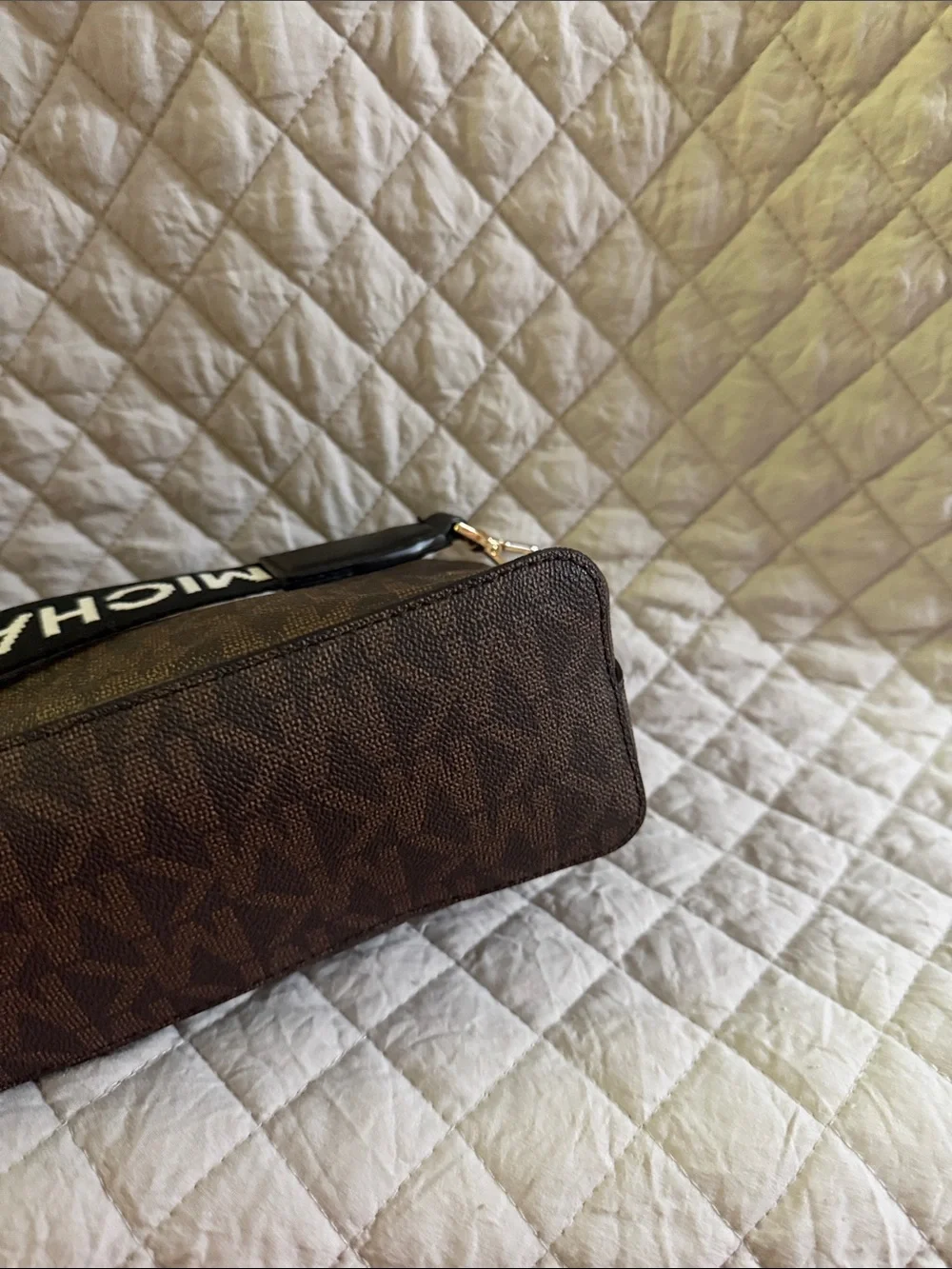 Michael Kors Brown MK Logo Crossbody with Black Strap